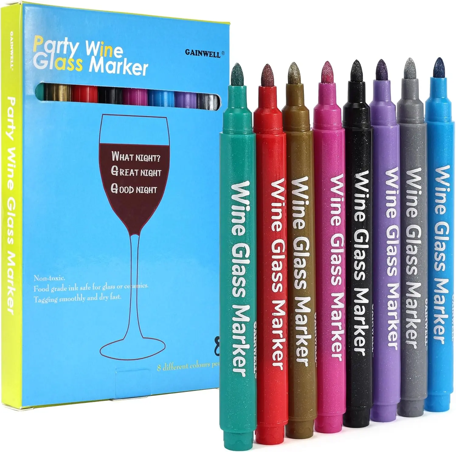 GAINWELL Metallic Wine Glass Markers 8Pcs