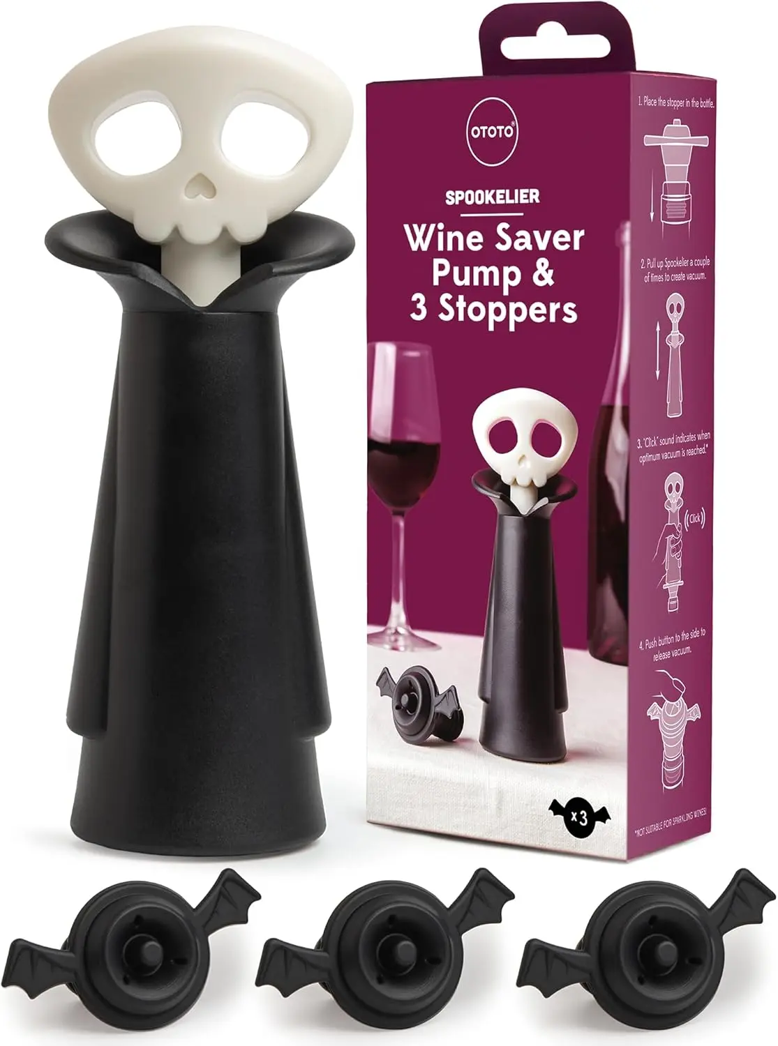 OTOTO Spookelier Wine Saver Pump and 3 Stoppers